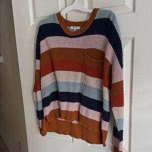 Madewell Colorblock Crew Neck Sweater - Blue, Pink, Orange, Brown